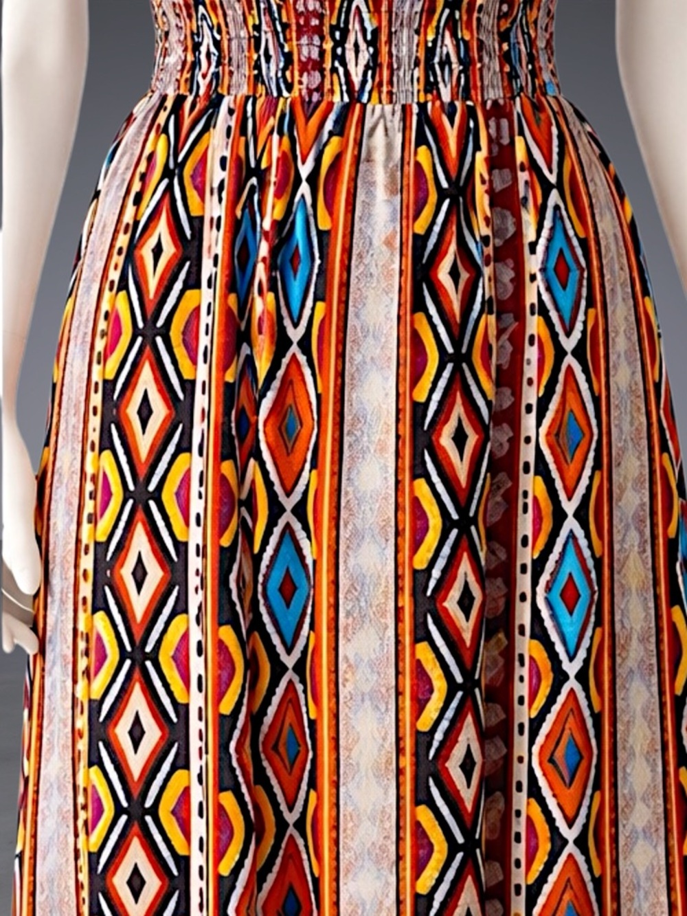 Strapless Smocked Bohemian Maxi Dress - Multicolor - Picture 11 of 13